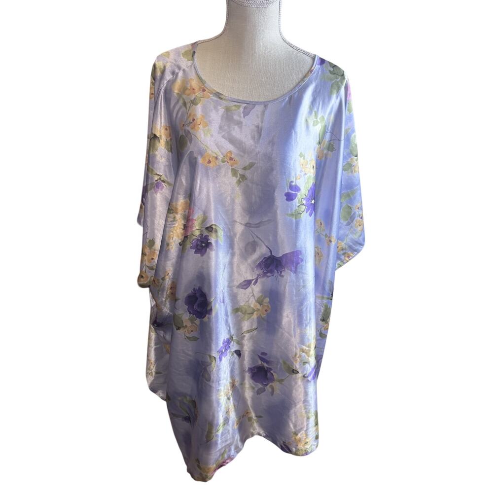 California Dynasty Kimono Satin Purple Floral Caftan Muumuu One size cover-up